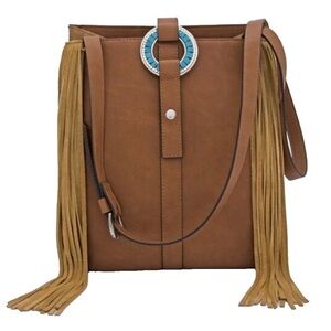 Sondra Roberts Brown and Tan Fringe Crossbody Bag